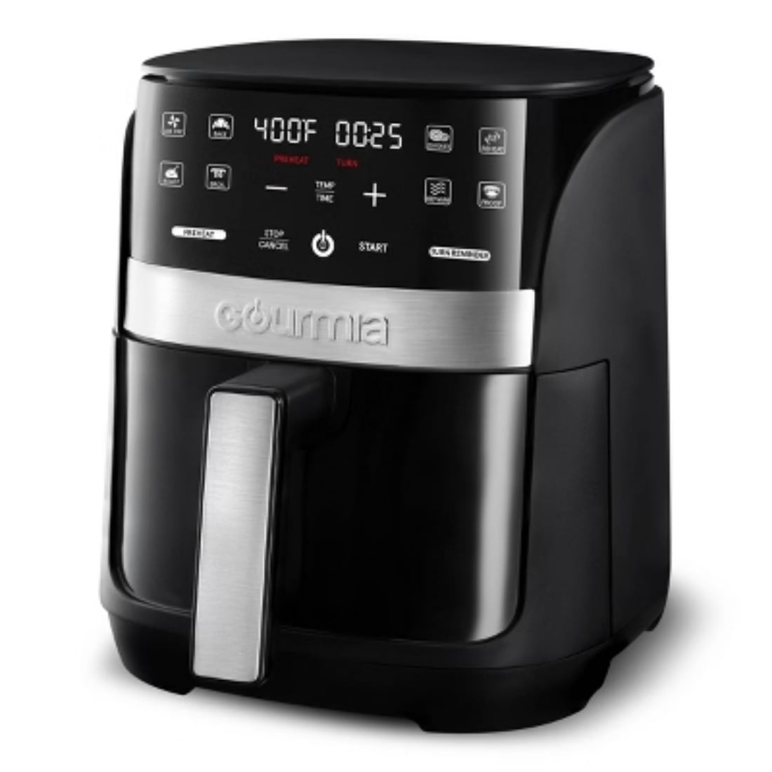 3qt Air Fryer with Guided Cooking Prompts, Black/Stainless Steel Finish, 8 One-Touch Functions