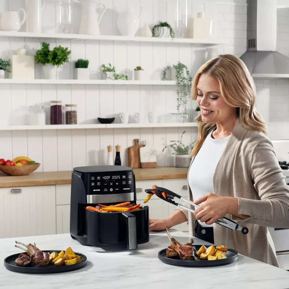 3qt Air Fryer with Guided Cooking Prompts Black/Stainless Steel Finish