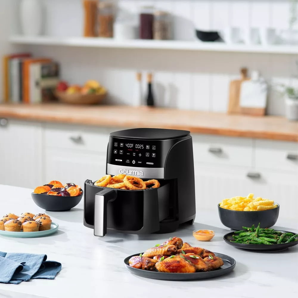 3qt Air Fryer with Guided Cooking Prompts Black/Stainless Steel Finish