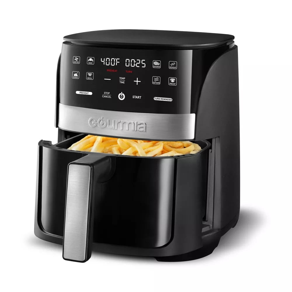 3qt Air Fryer with Guided Cooking Prompts Black/Stainless Steel Finish