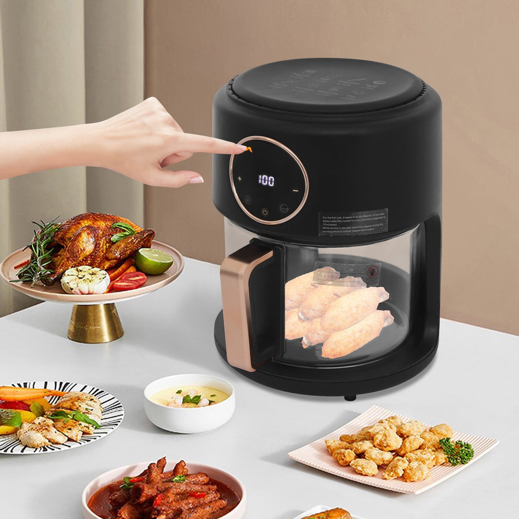 Air Fryer, 4.2-1200w Powerful Air Fryer Roaster W/Grill, 360° Viewable &amp; Touch Screen, 8 Preset Modes, Temp Range 176 ° F To 392 ° F For Home Kitchens, Restaurants (Black)
