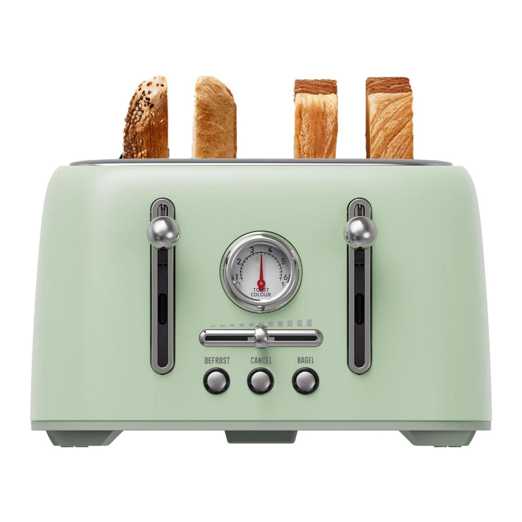 4-Slice Toaster, 1.6" Extra Wide Slots, 6 Browning Levels, Bagel/Defrost, Stainless Steel, Green