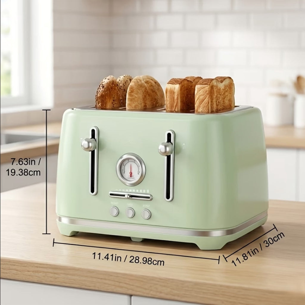 4-Slice Toaster, 1.6" Extra Wide Slots, 6 Browning Levels, Bagel/Defrost, Stainless Steel, Green