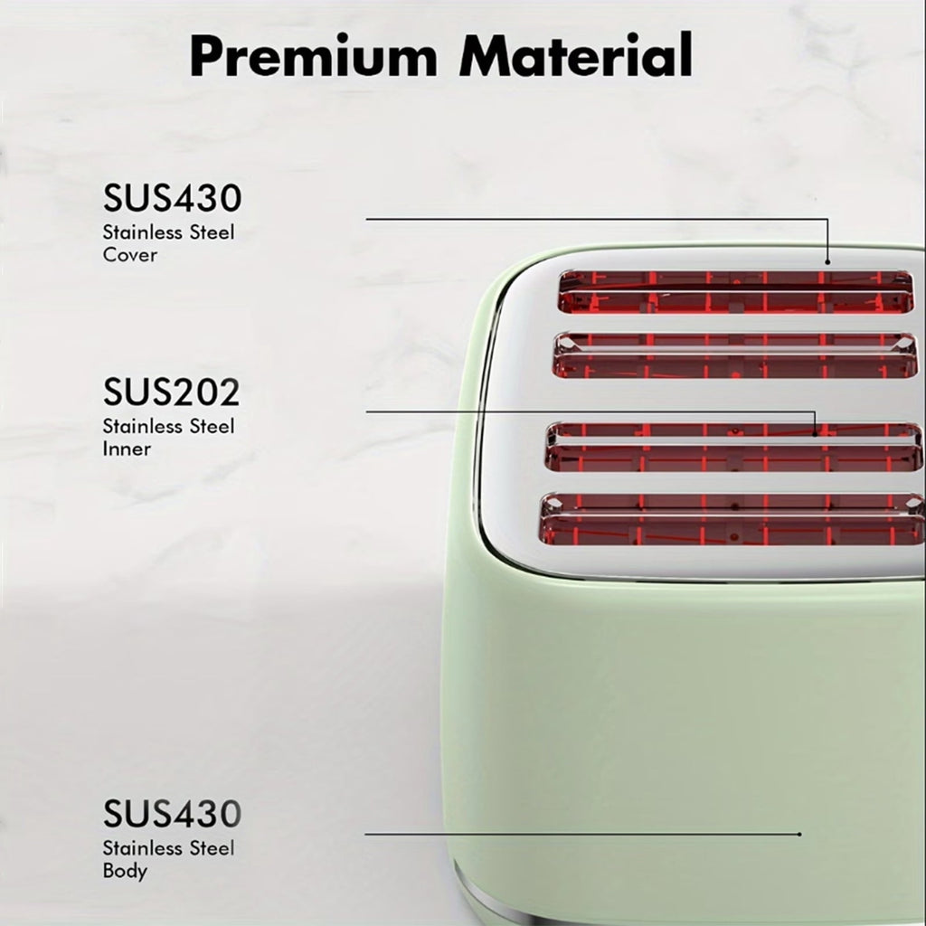 4-Slice Toaster, 1.6" Extra Wide Slots, 6 Browning Levels, Bagel/Defrost, Stainless Steel, Green