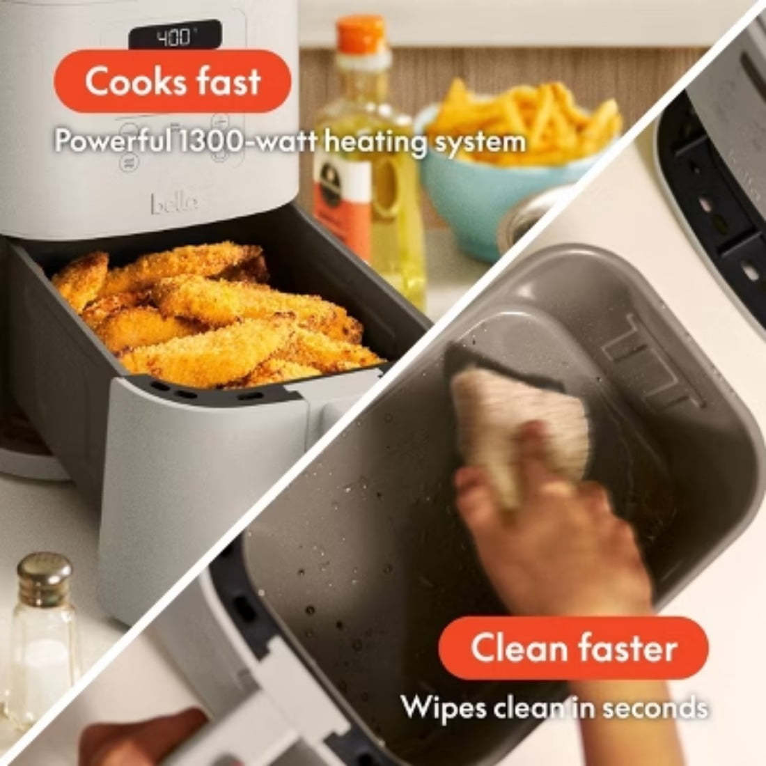 4qt Slim Air Fryer, 1300 Watts, 128 Ounces Capacity, 11.14x8.22x14.56 Inches, 7.27 Pounds