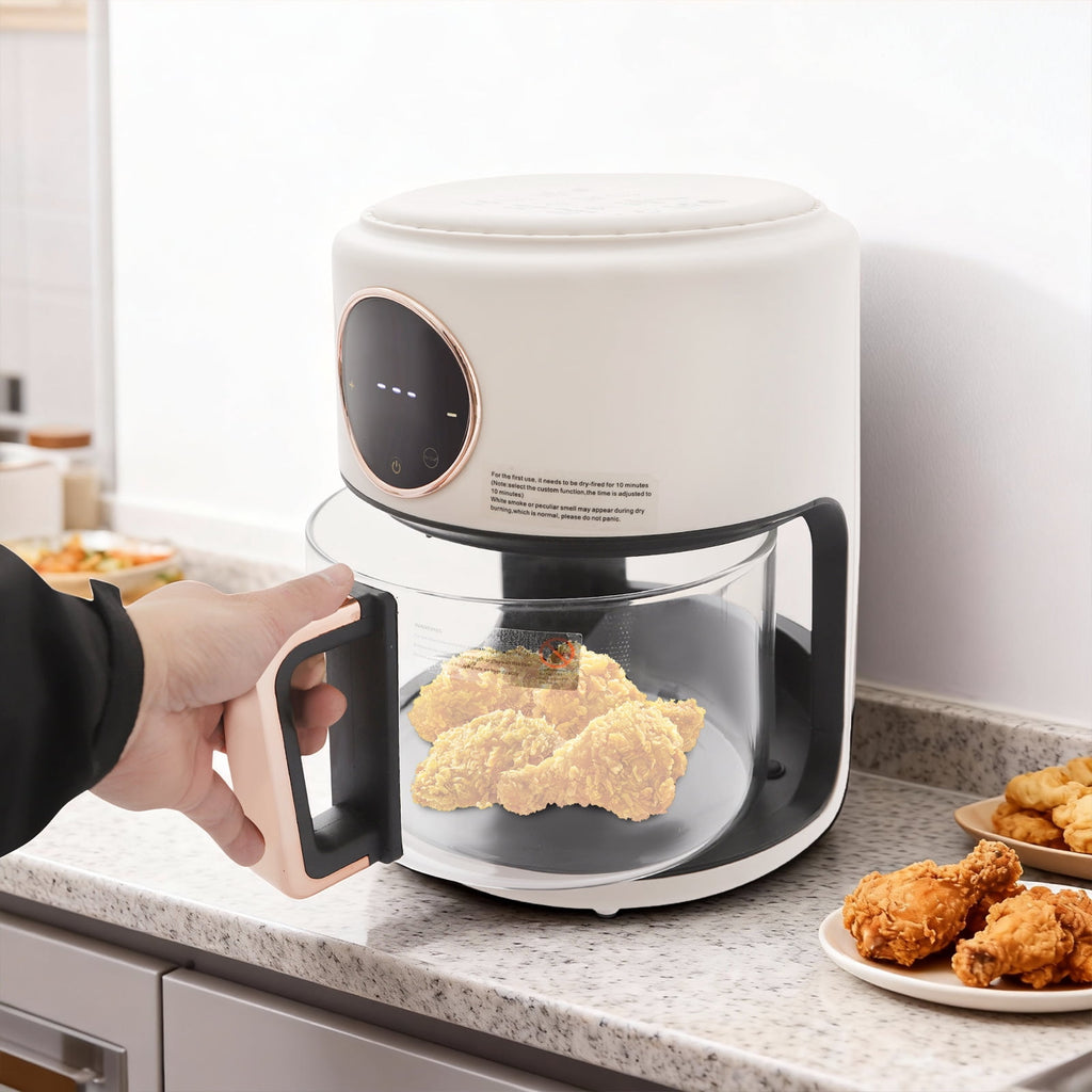 Air Fryer 4.4Qt 8-in-1 Digital Touchscreen, 1200W Compact Oilless Cooker with Borosilicate Glass Pot, 360° Visible Window, Dishwasher Safe, 80-200°C Adjustable Temp &amp; Presets