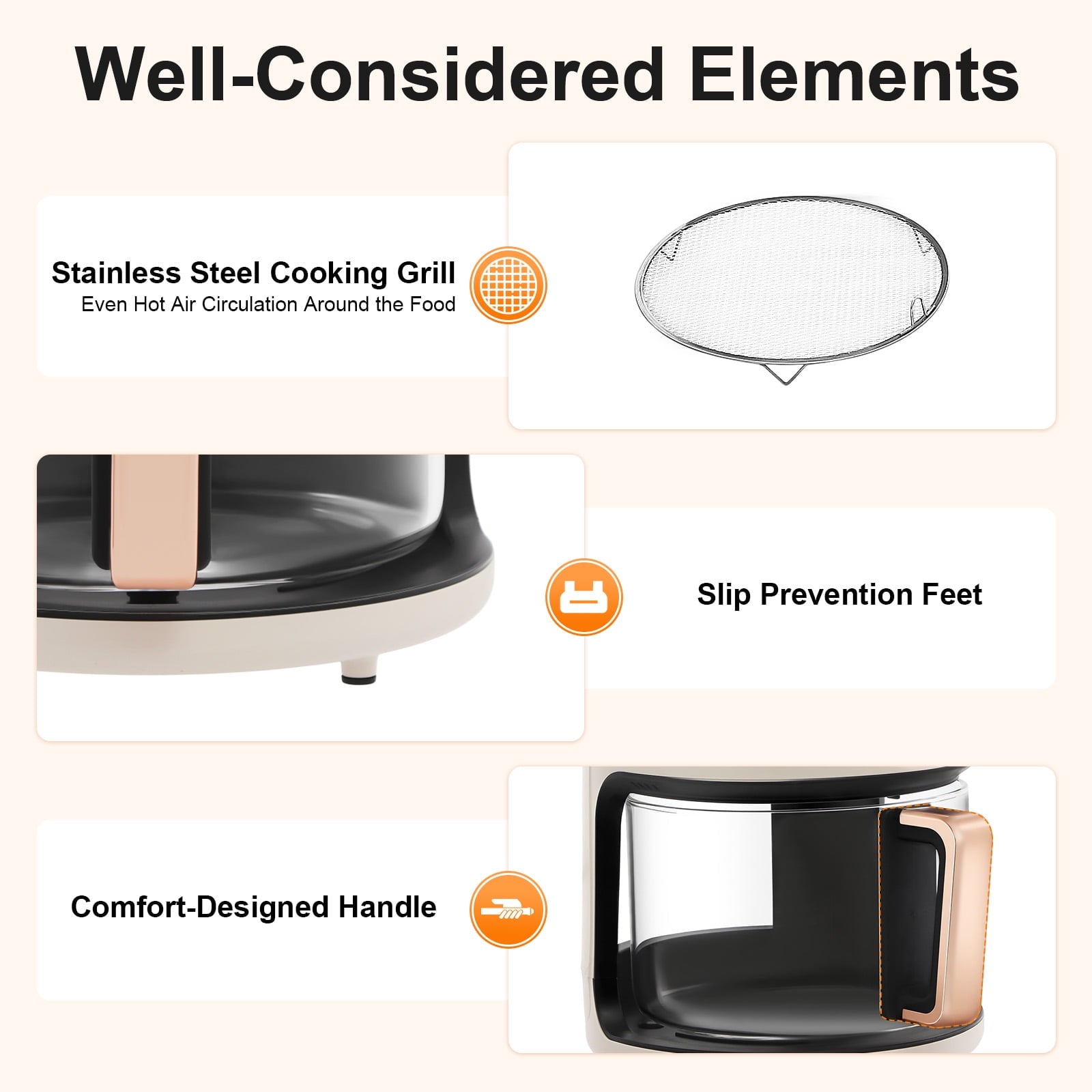 Air Fryer 4.4Qt 8-in-1 Digital Touchscreen, 1200W Compact Oilless Cooker with Borosilicate Glass Pot, 360° Visible Window, Dishwasher Safe, 80-200°C Adjustable Temp &amp; Presets