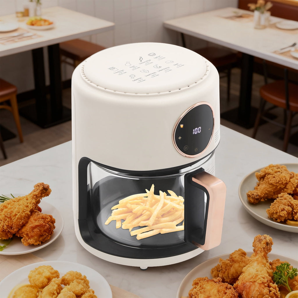 Air Fryer 4.4Qt 8-in-1 Digital Touchscreen, 1200W Compact Oilless Cooker with Borosilicate Glass Pot, 360° Visible Window, Dishwasher Safe, 80-200°C Adjustable Temp &amp; Presets