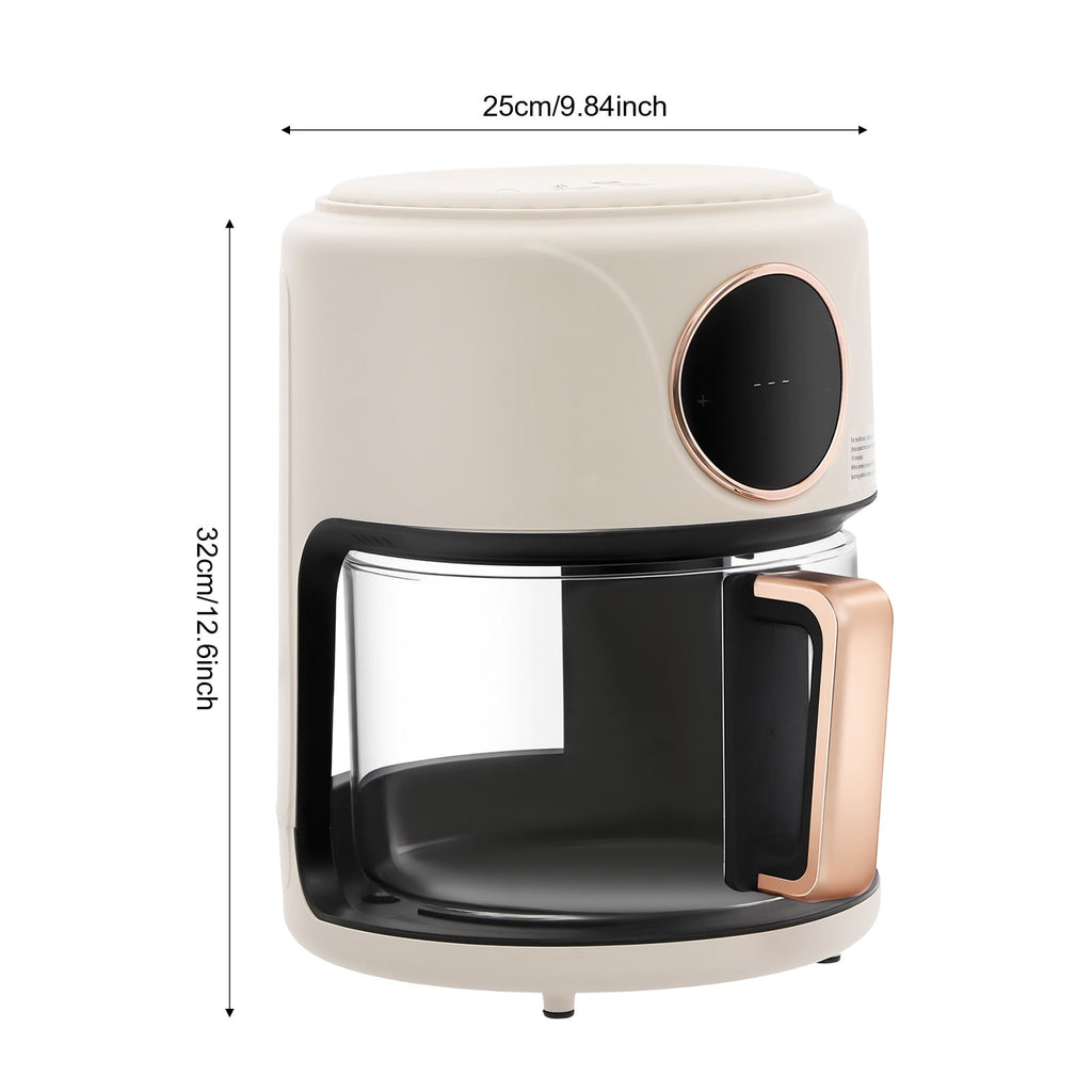 Air Fryer 4.4Qt 8-in-1 Digital Touchscreen, 1200W Compact Oilless Cooker with Borosilicate Glass Pot, 360° Visible Window, Dishwasher Safe, 80-200°C Adjustable Temp &amp; Presets