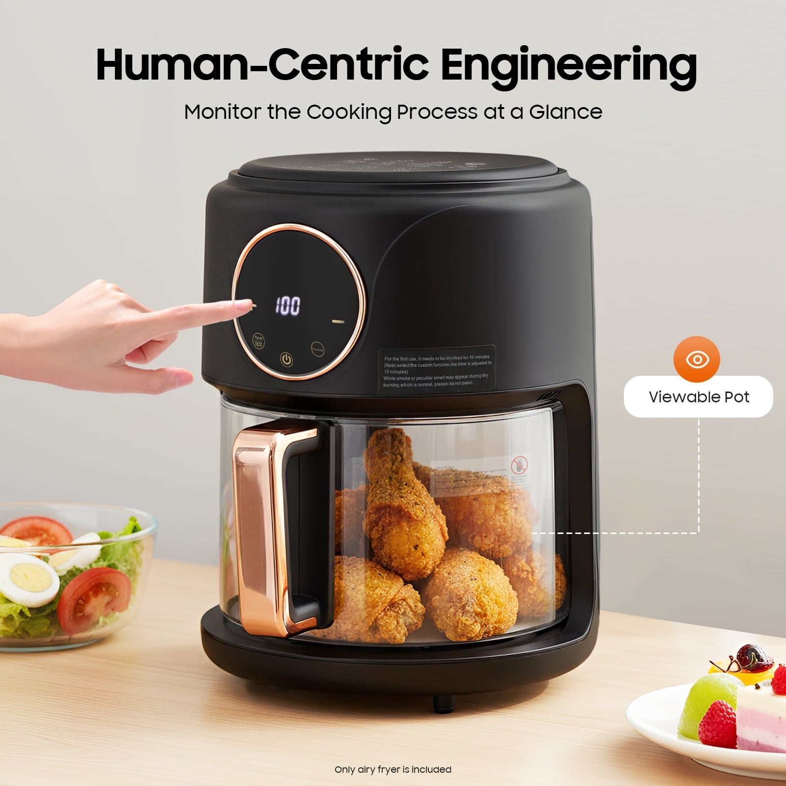 4.2L Airy Fryer Glass Air Fryer 110V Modern 360° Viewable Airy Fryer 1200W Black for Home Kitchens, Restaurants, Family Gatherings