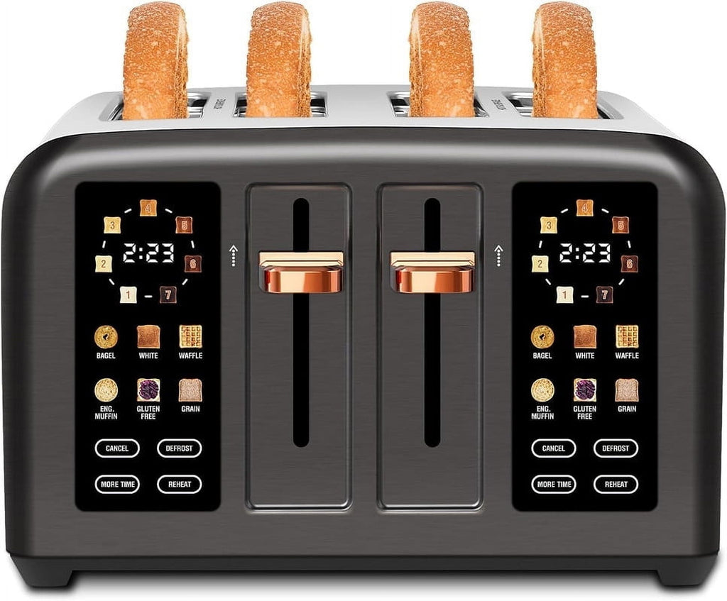 4 Slice Toaster Touch Screen Long Slot, Touch Screen for Dual Control, 7 Shade Settings,1.5'' Extra Wide Long Slots,1800W,Grey