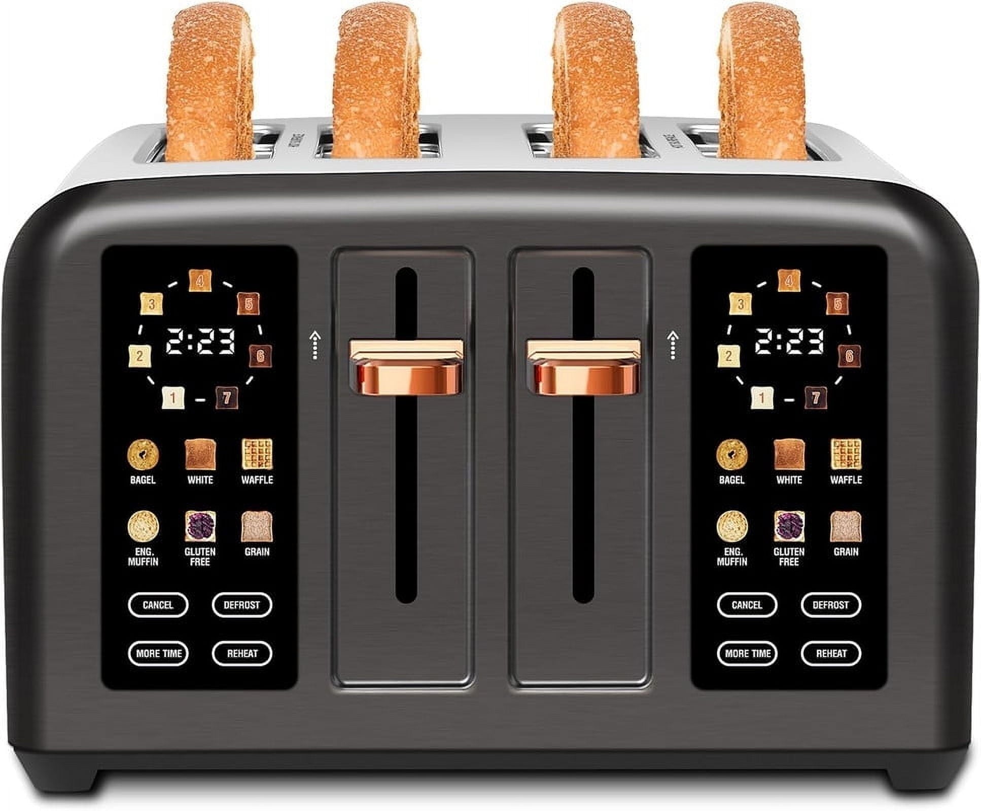4 Slice Toaster Touch Screen Long Slot, Touch Screen for Dual Control, 7 Shade Settings,1.5'' Extra Wide Long Slots,1800W,Grey